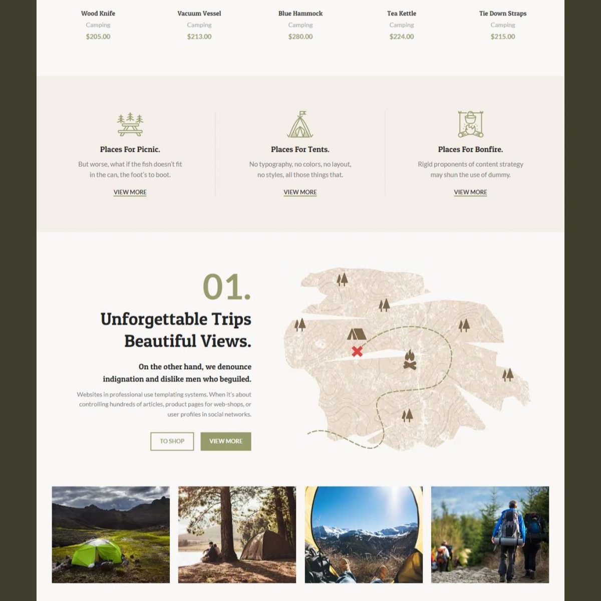 Mẫu website bán đồ dụng cụ cắm trại camping woodmart