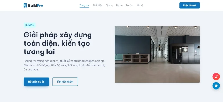 Mẫu website dịch vụ xây dựng BuildPro miễn phí