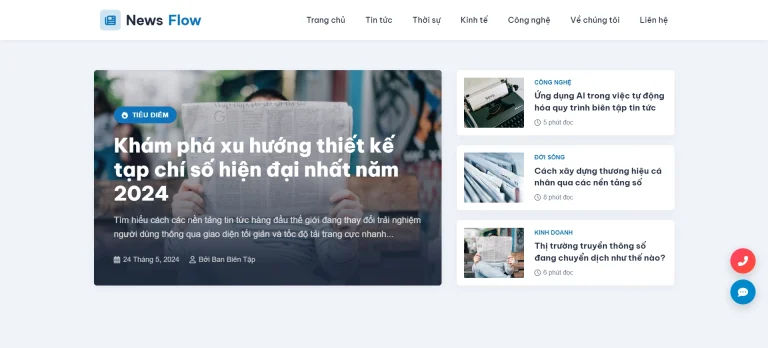 Mẫu website tin tức tạp chí NewsFlow miễn phí