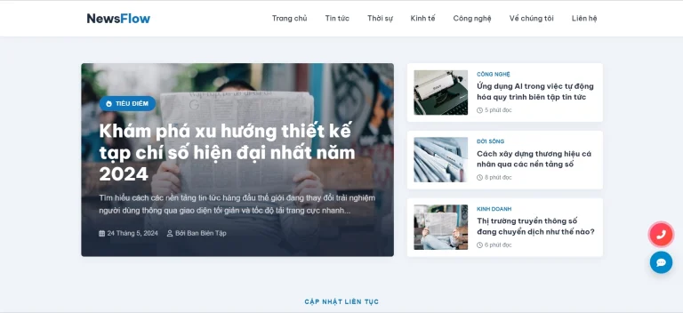 Mẫu website tin tức tạp chí NewsFlow miễn phí