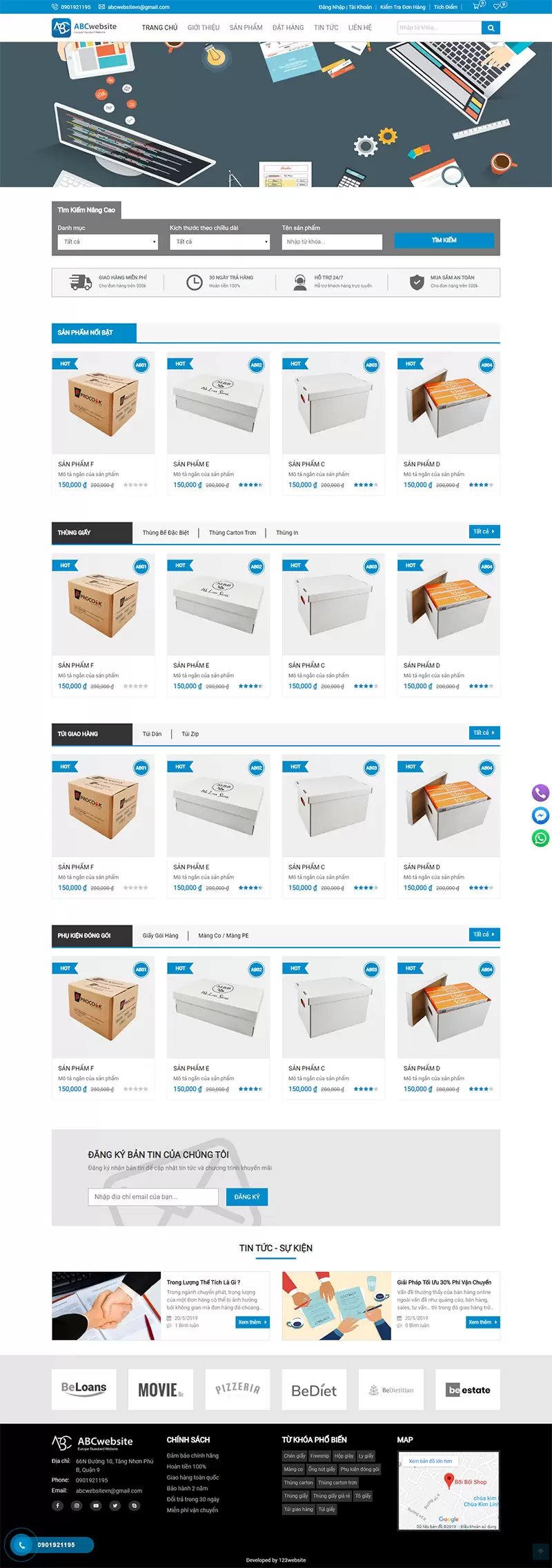 Mẫu website bán hàng thùng carton