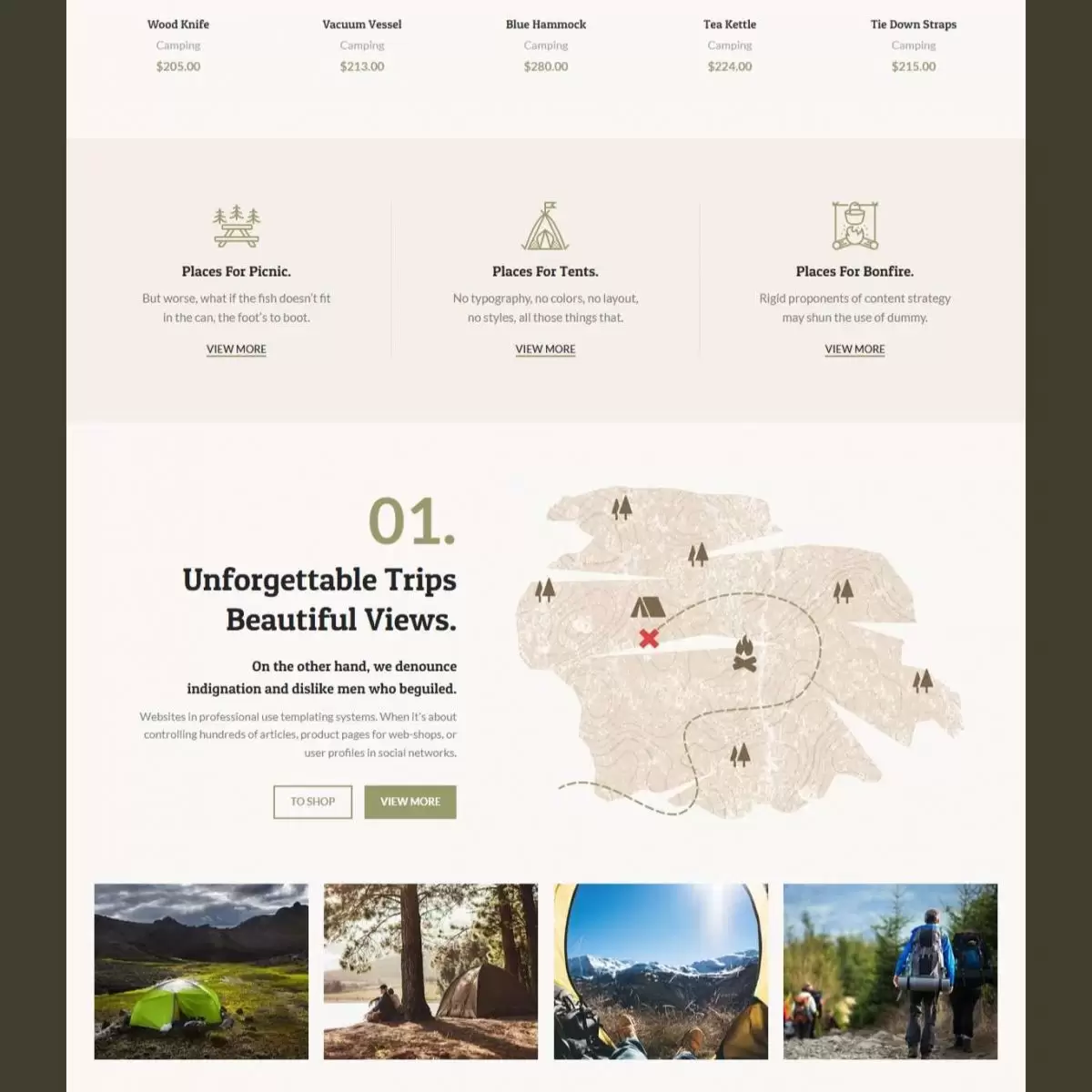 Mẫu website bán đồ dụng cụ cắm trại camping woodmart