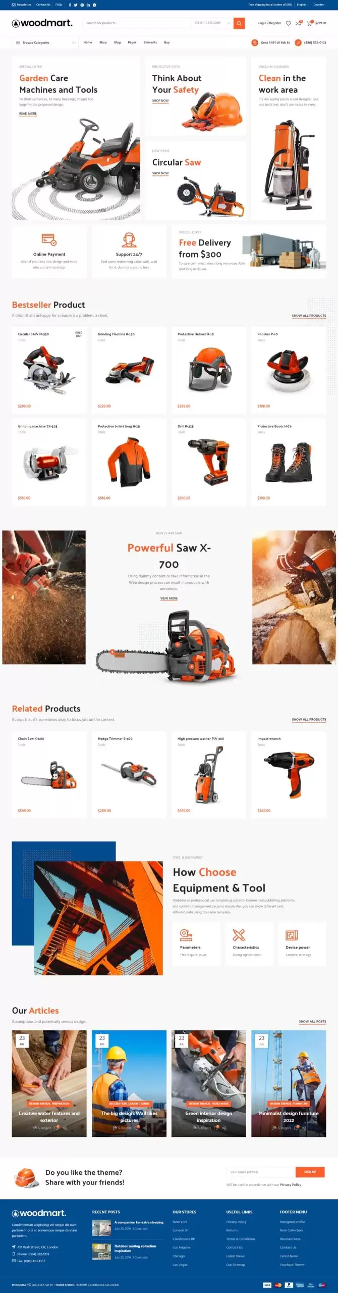 Mẫu website bán hàng thiết bị sửa chữa công trình tools woodmart