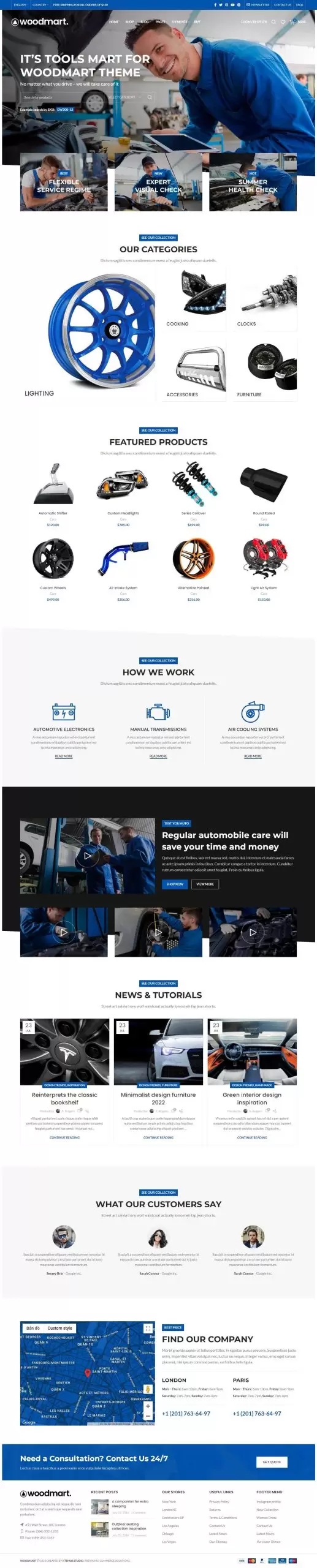 Mẫu website bán phụ tùng linh kiện xe cars woodmart