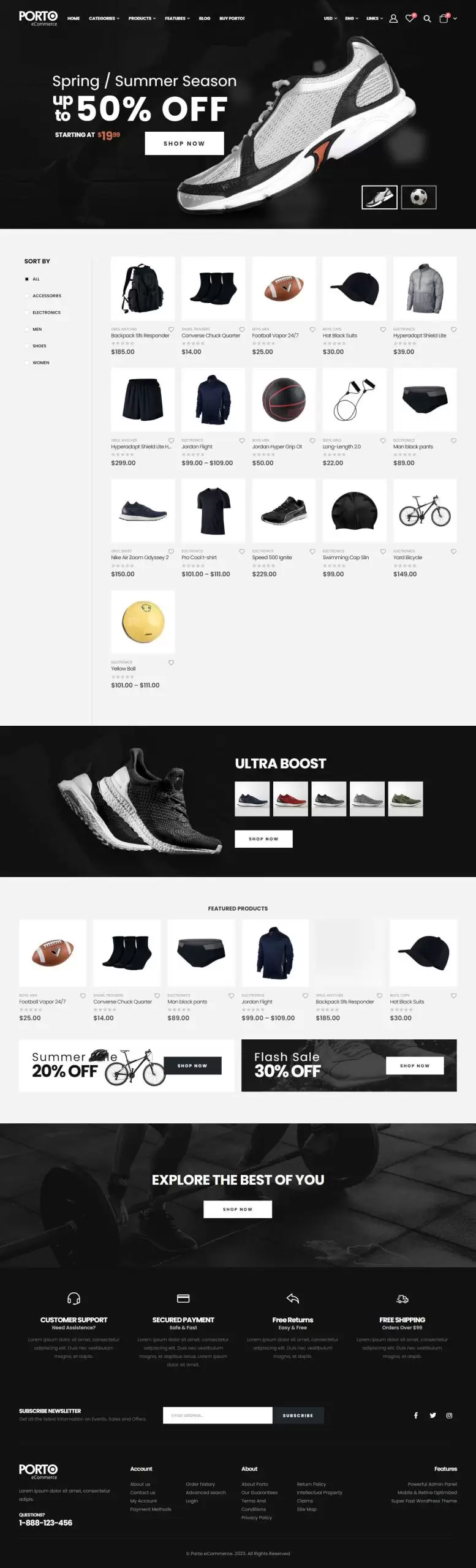 Mẫu website bán đồ thể thao shop18 porto