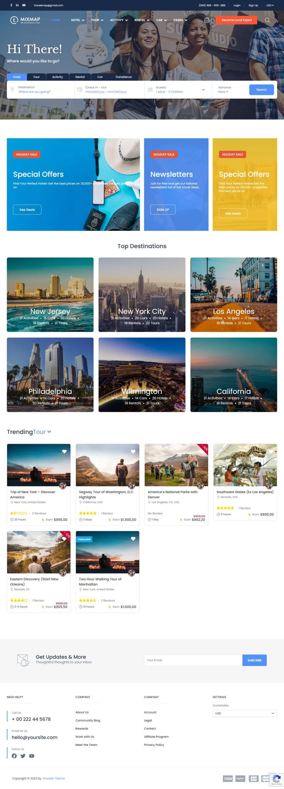 Mẫu website đa dịch vụ mixmap travelerwp
